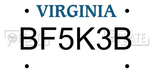 BF5K3B Virginia License Plate