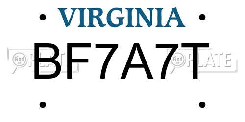 BF7A7T Virginia License Plate