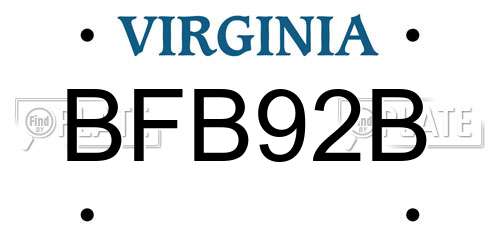 BFB92B Virginia License Plate
