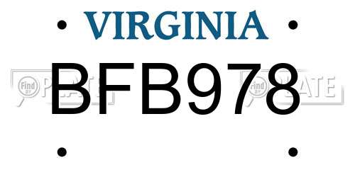 BFB978 Virginia License Plate