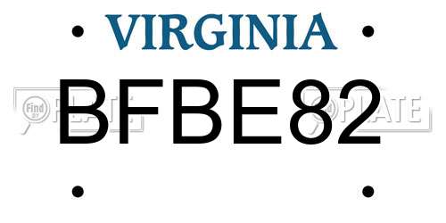 BFBE82 Virginia License Plate
