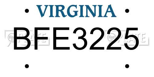 BFE3225 Virginia License Plate