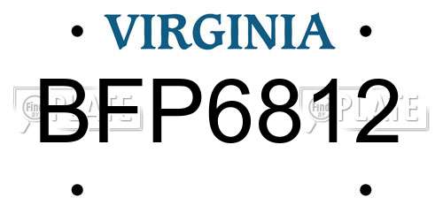 BFP6812 Virginia License Plate