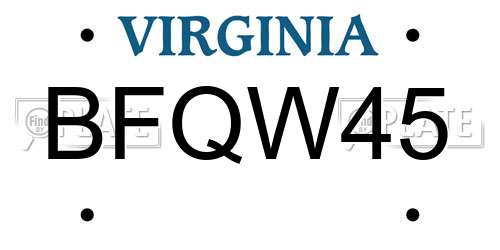 BFQW45 Virginia License Plate