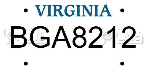 BGA8212 Virginia License Plate