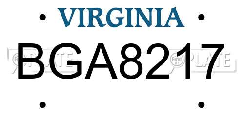 BGA8217 Virginia License Plate