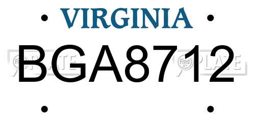 BGA8712 Virginia License Plate