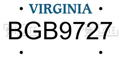 BGB9727 Virginia License Plate