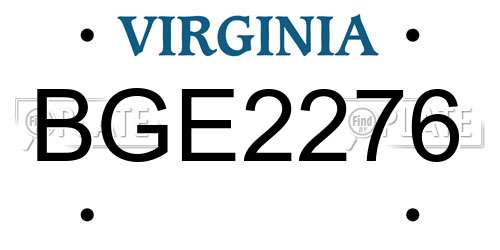 BGE2276 Virginia License Plate