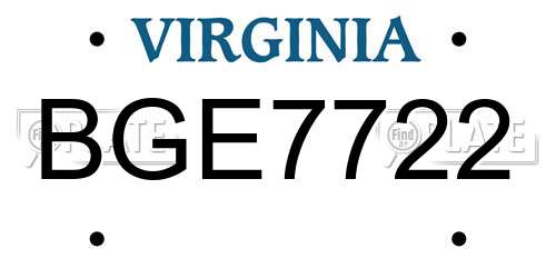 BGE7722 Virginia License Plate