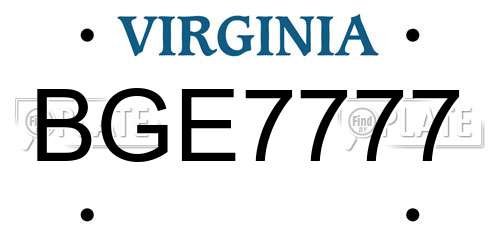 BGE7777 Virginia License Plate
