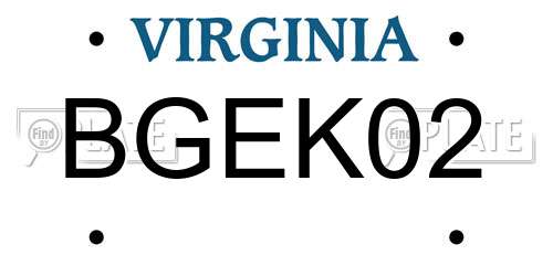 BGEK02 Virginia License Plate