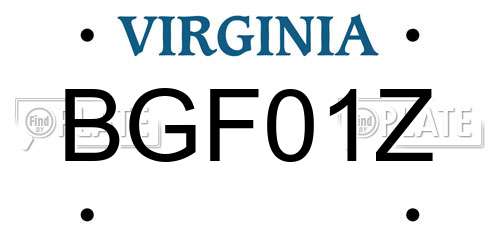 BGF01Z Virginia License Plate