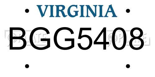 BGG5408 Virginia License Plate