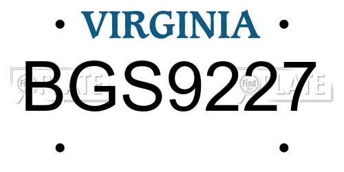 BGS9227 Virginia License Plate