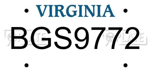 BGS9772 Virginia License Plate