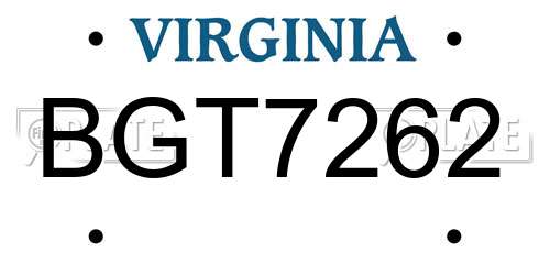 BGT7262 Virginia License Plate