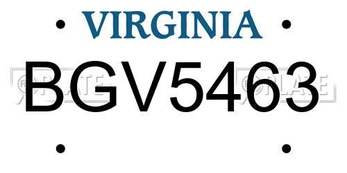 BGV5463 Virginia License Plate