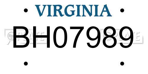 BH07989 Virginia License Plate