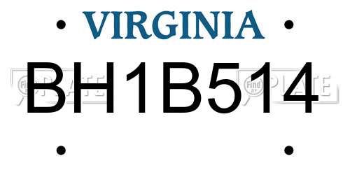 BH1B514 Virginia License Plate