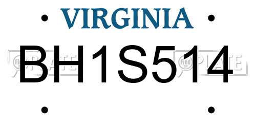 BH1S514 Virginia License Plate