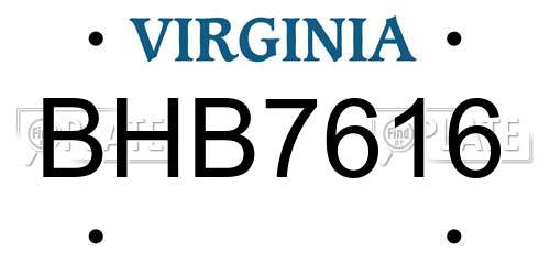 BHB7616 Virginia License Plate