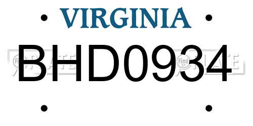 BHD0934 Virginia License Plate