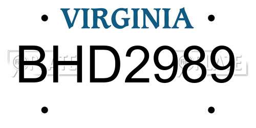 BHD2989 Virginia License Plate