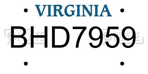 BHD7959 Virginia License Plate