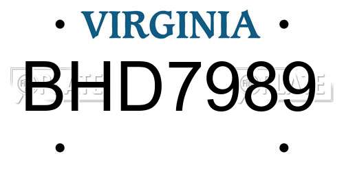 BHD7989 Virginia License Plate