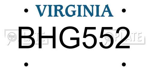 BHG552 Virginia License Plate