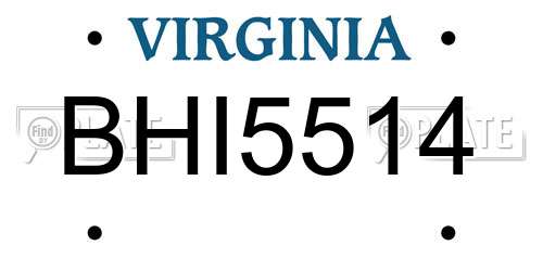 BHI5514 Virginia License Plate