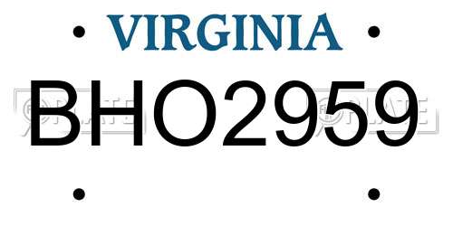 BHO2959 Virginia License Plate