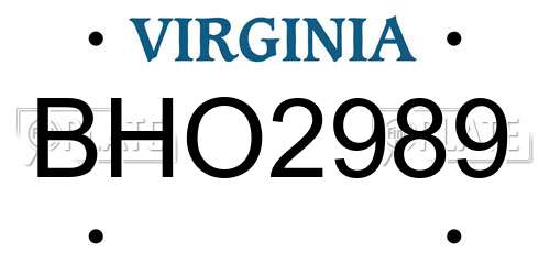BHO2989 Virginia License Plate
