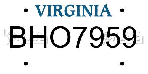 BHO7959 Virginia License Plate