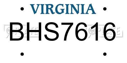 BHS7616 Virginia License Plate