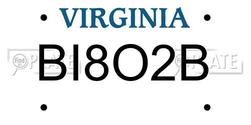 BI8O2B Virginia License Plate