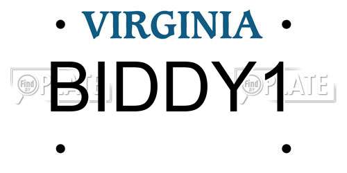 BIDDY1 Virginia License Plate