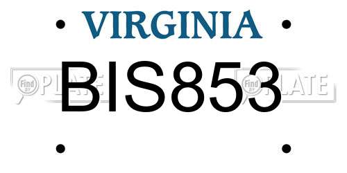 BIS853 Virginia License Plate