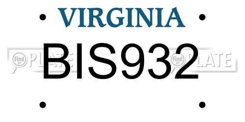 BIS932 Virginia License Plate