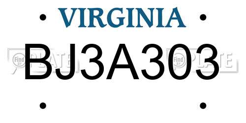 BJ3A303 Virginia License Plate