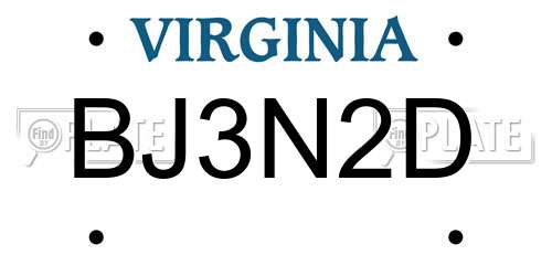 BJ3N2D Virginia License Plate