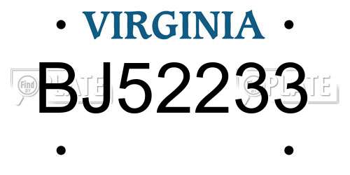BJ52233 Virginia License Plate