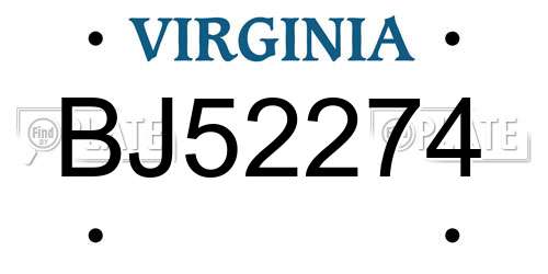 BJ52274 Virginia License Plate