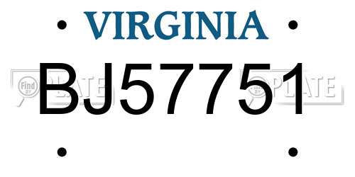 BJ57751 Virginia License Plate