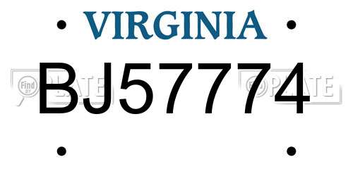 BJ57774 Virginia License Plate