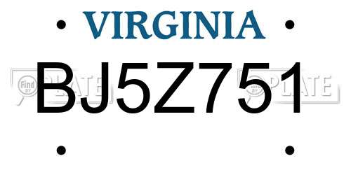BJ5Z751 Virginia License Plate