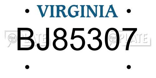 BJ85307 Virginia License Plate