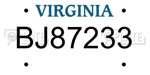 BJ87233 Virginia License Plate