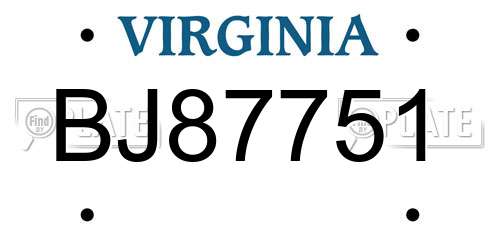 BJ87751 Virginia License Plate